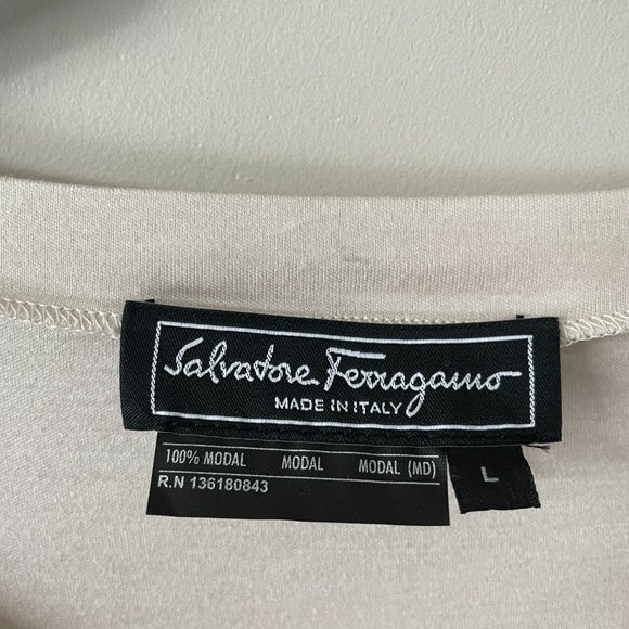 Salvatore Ferragamo Short Sleeve Ruffles Round Neck Casual Blouse Cream Large - Picture 6 of 7